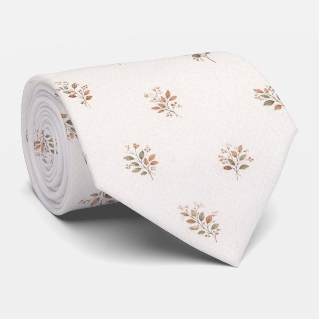 Cravate Elegant Terracotta Greenery Botanical (Roulé)