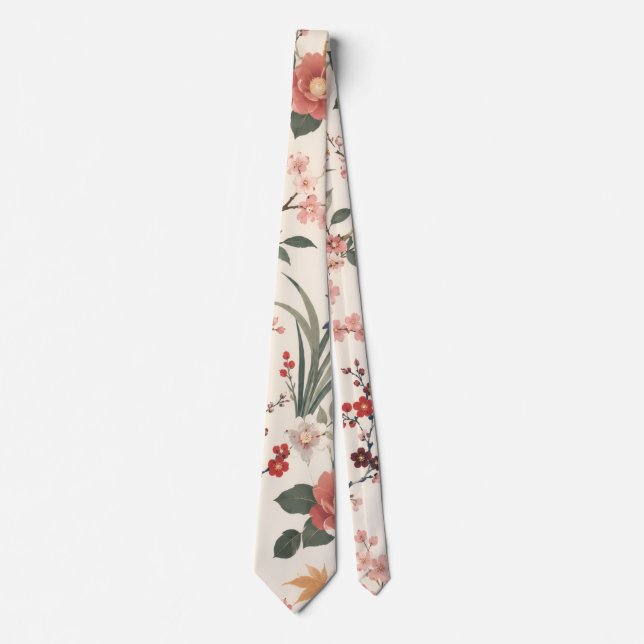 Cravate Élégant Tie Floral Japonais (Devant)