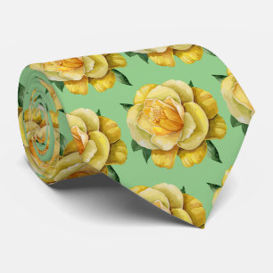 Cravate Elégant vert jaune Roses d'aquarelle
