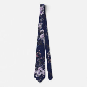 Cravate Élégant Vintage Foncé Bleu Marine Floral 