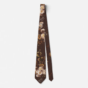 Cravate Élégant Vintage Foncé Brun Floral 
