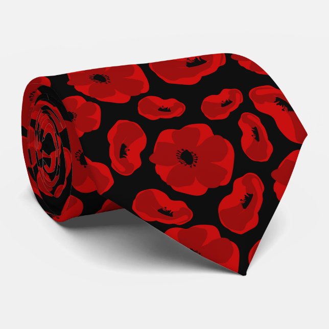 Cravate élégante fleur de pavot personnalisable  (Roulé)
