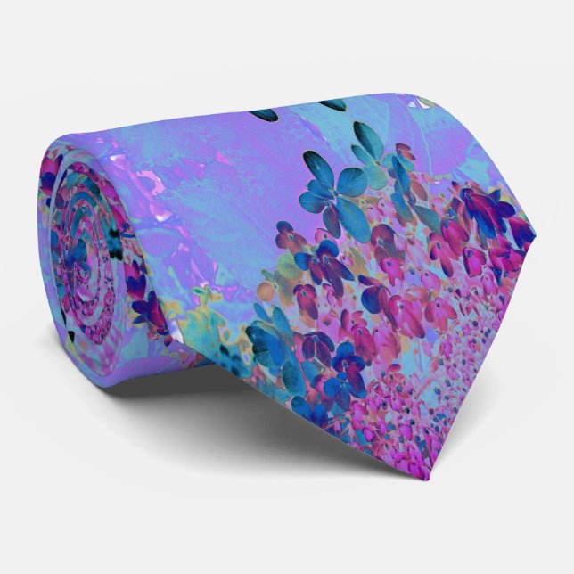 Cravate Élégante Hydrangea Limelight Bleu foncé et Magenta (Roulé)