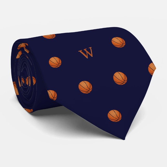 Cravate Élégante initiale monogrammée de basket-ball orang (Roulé)