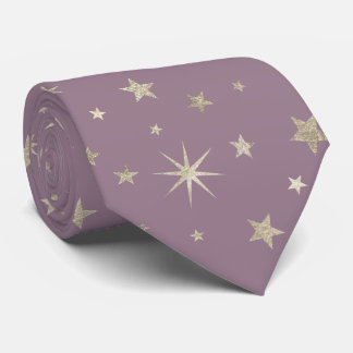 Cravate Élégante Lavande Chic Purple Argent Étoiles Monogr