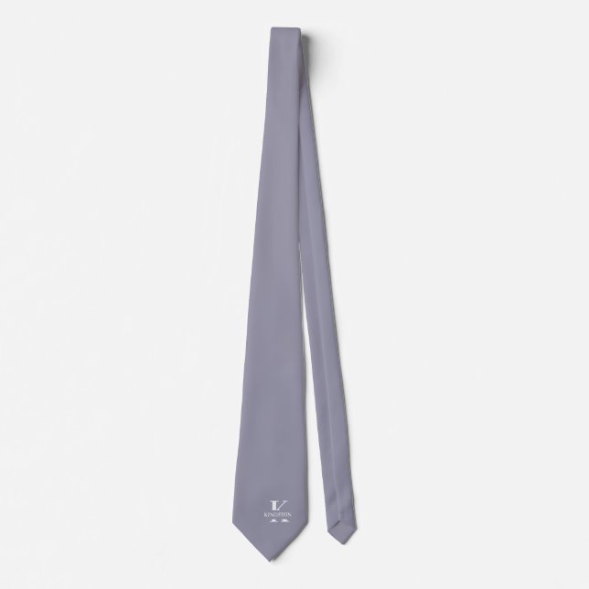 Cravate Élégante Monogramme + Nom Gris Pièce de Monnaie (Devant)