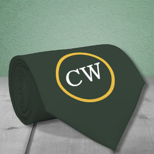 Cravate élégante Monogramme or et vert forêt