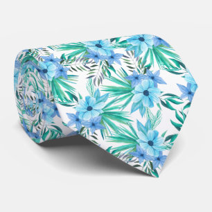 Cravate élégante motif carrelée de fleurs tropicales
