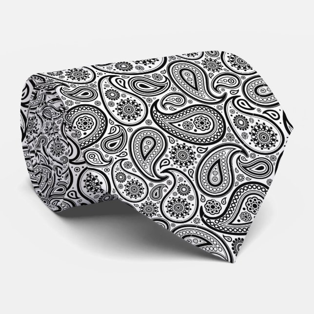 Cravate Elégante Paisley Vintage Noir Et Blanc