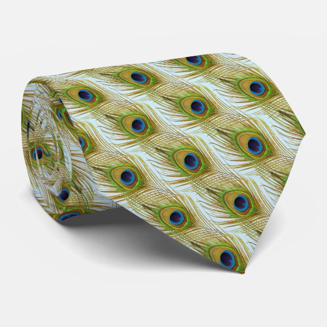 Cravate Elégante plumes de paon bleu clair (Roulé)
