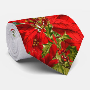 Cravate Elégante Poinsettia et Fête des Flammes de Neige