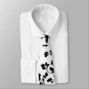 Cravate Élégante silhouette florale noire et blanche Botan