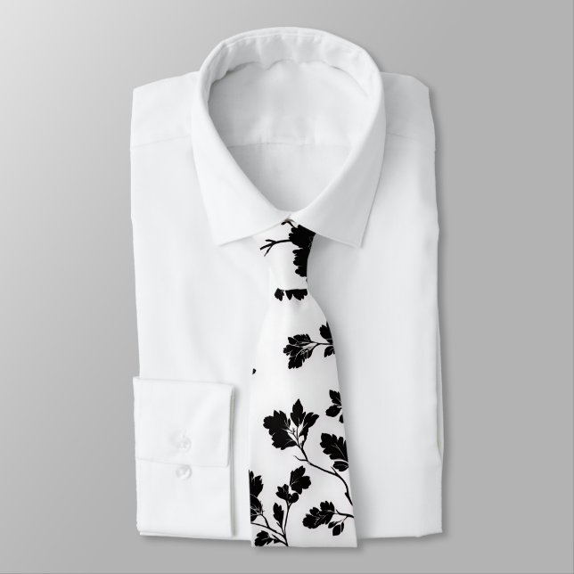 Cravate Élégante silhouette florale noire et blanche Botan (Attaché)