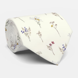 Cravate Élégantes fleurs sauvages botaniques vintage blanc