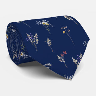 Cravate Élégantes fleurs sauvages botaniques vintage bleu