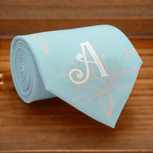 Cravate Élégantes Initiales Fleur de Cerisier Rose Turquoi (Créateur téléchargé)