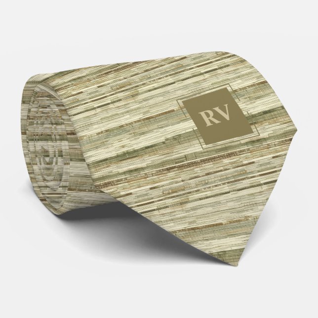 Cravate Élégantes rayures marron et taupe monogrammées (Roulé)