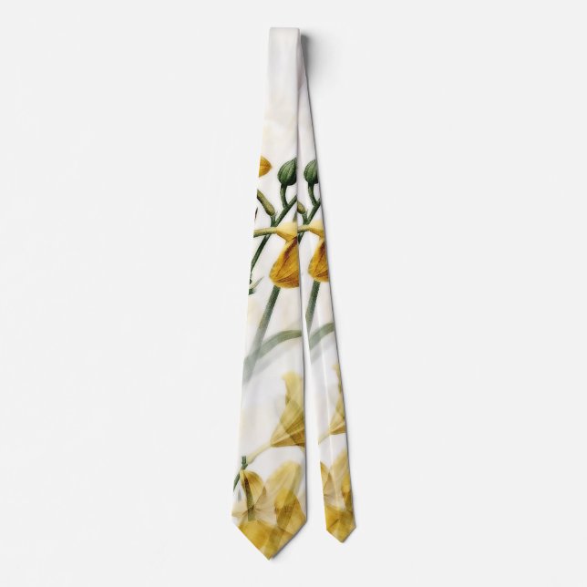 Cravate Élégants lys jaune doré aquarelle florale (Devant)