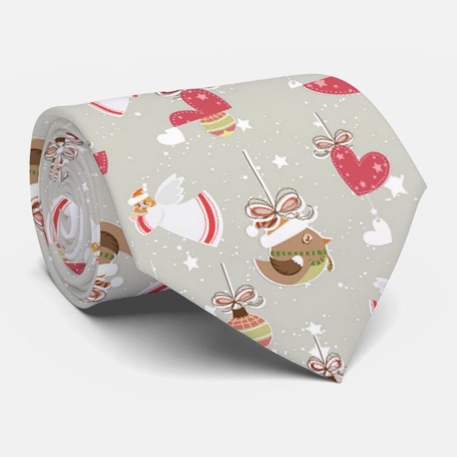Cravate Éléments de Noël Anges Oiseaux (Roulé)