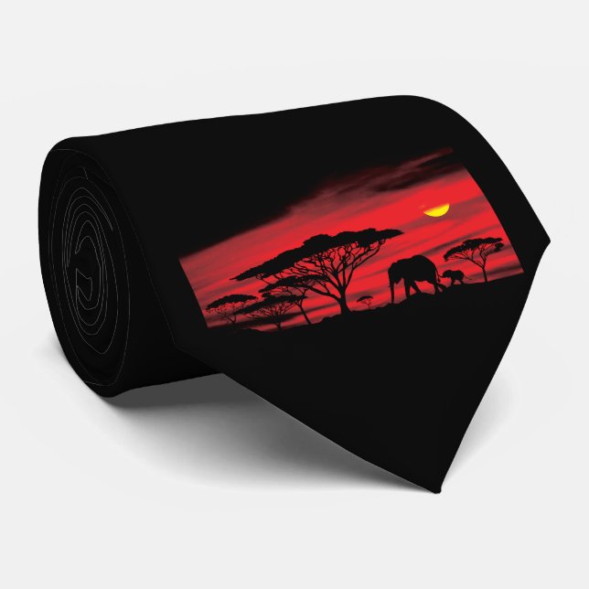Cravate Eléphant africain et bébé avec un soleil de Sereng (Roulé)