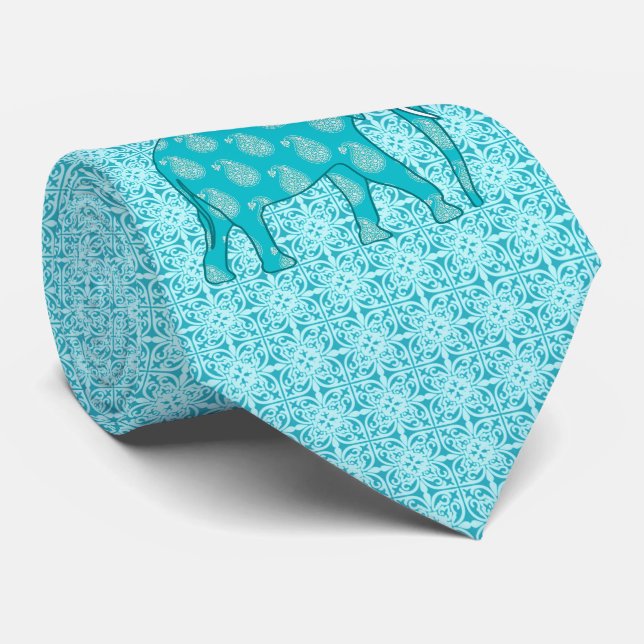 Cravate Éléphant de Paisley - turquoise et aqua (Roulé)