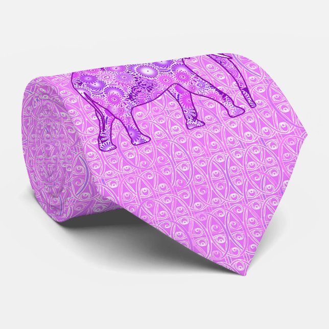 Cravate Éléphant de remous de fractale - pourpre et (Roulé)