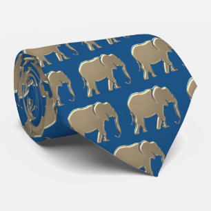 Cravate Eléphant doré Motif classique bleu moderne