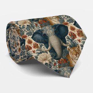 Cravate Éléphant indien tigre du Bengale chintz vintage