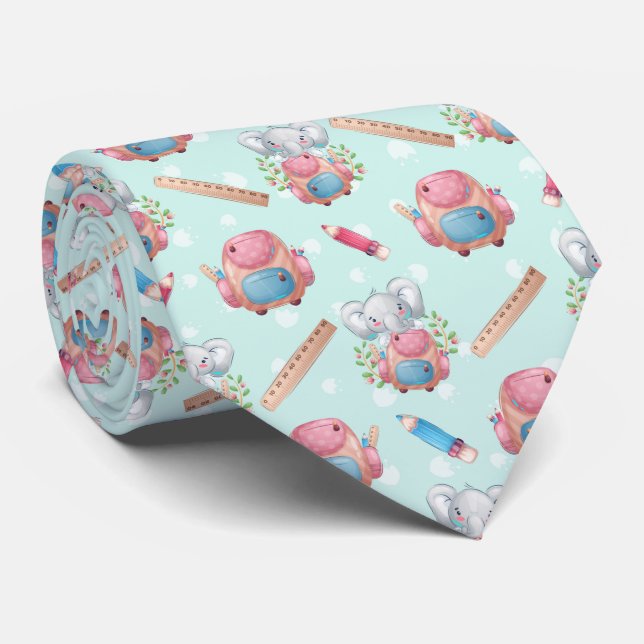 Cravate Éléphant motif de rentrée scolaire (Roulé)