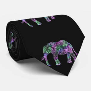 Cravate éléphant néon tribal floral minimaliste et coloré