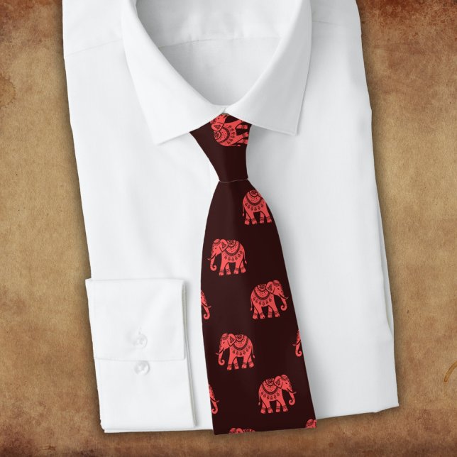 Cravate Eléphants en rouge habillés (dans le noir) (Créateur téléchargé)