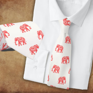 Cravate Eléphants en rouge habillés (sur blanc)