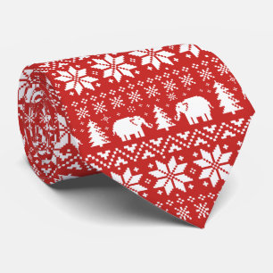 Cravate Eléphants mignons Motif de Noël Rouge et Blanc