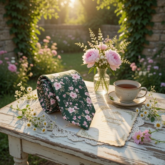 Cravate Emerald Green Floral Pink Blossom (Créateur téléchargé)