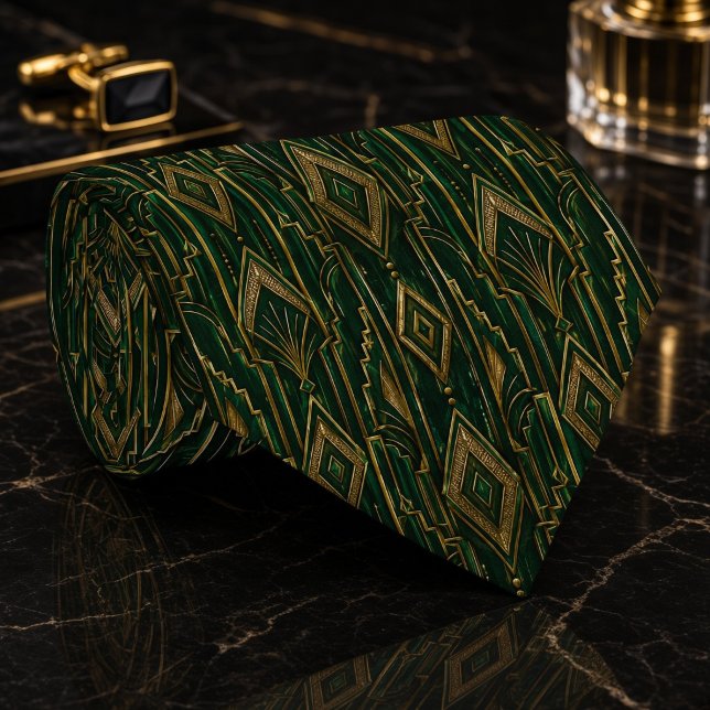 Cravate Émeraude verte et or Art déco diamant (Créateur téléchargé)