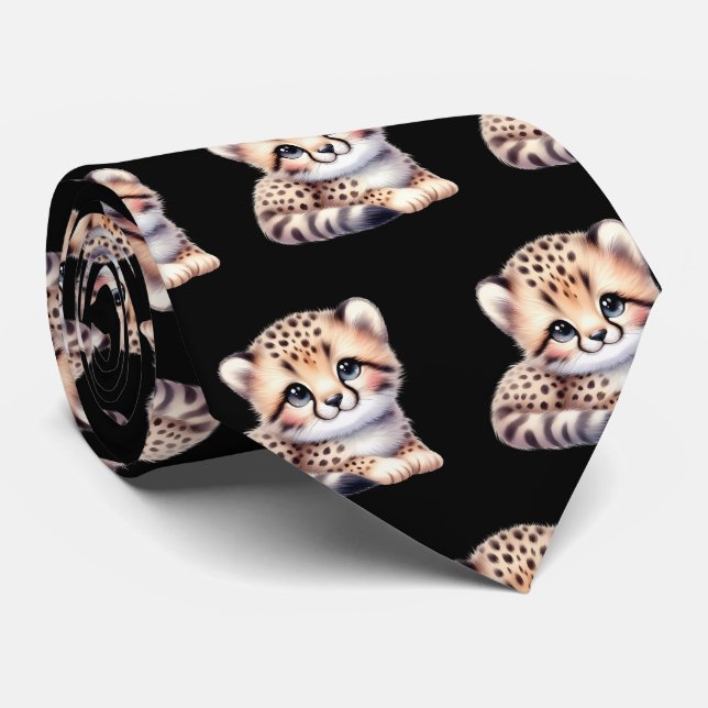 Cravate Empreinte de léopard Moderne Kawaii Cute Cheetah B (Roulé)