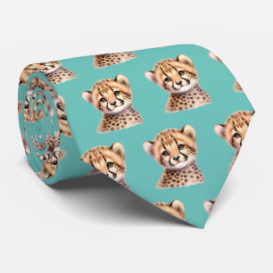 Cravate Empreinte de léopard Moderne Kawaii Cute Cheetah B