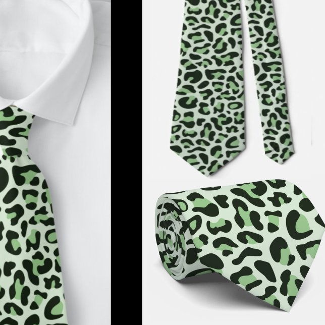 Cravate Empreinte de léopard vert Groomsmen Punk Rock Mari (Créateur téléchargé)