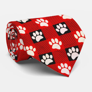 Cravate Empreinte de patte de chien Buffalo Plaid en noir