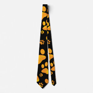 Cravate Empreinte de patte de chien Motif orange jaune