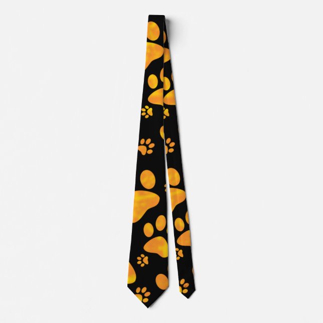 Cravate Empreinte de patte de chien Motif orange jaune (Devant)