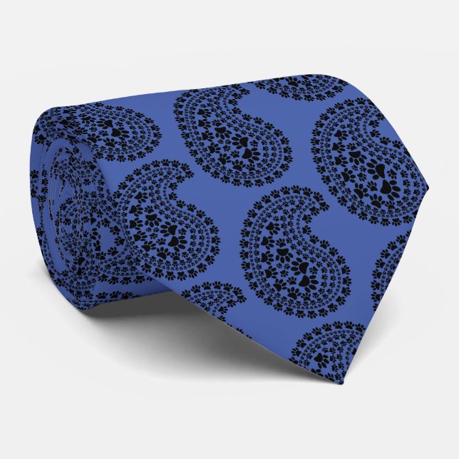 Cravate Empreinte de patte noir et blanc Paisley Motif ble (Roulé)