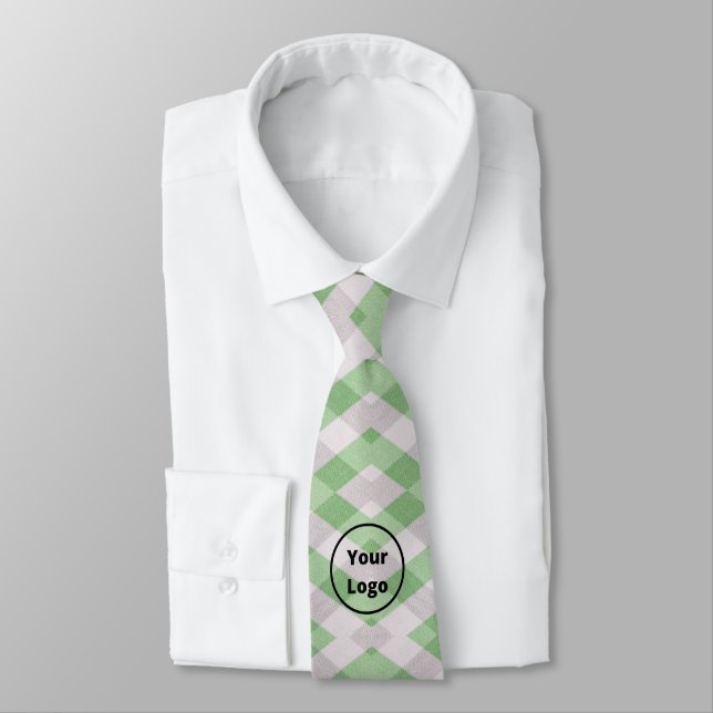 Cravate Empreinte géométrique verte et blanche (Attaché)