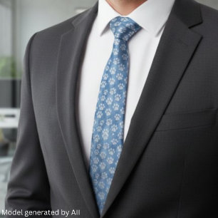 Cravate Empreintes de patte blanches sur fond bleu - Amate