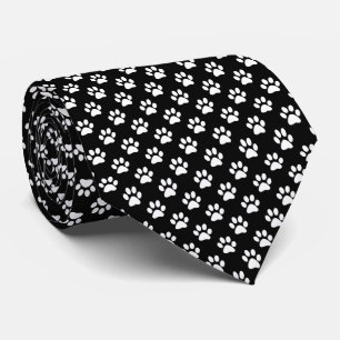Cravate Empreintes de patte blanches sur fond noir
