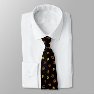 Cravate Empreintes de pattes jaune orange marron sur fond