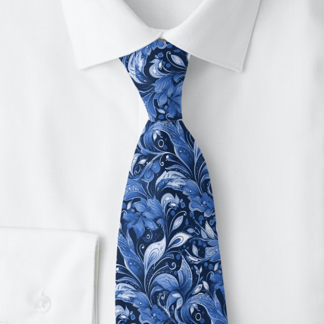 Cravate en batik botanique bleu marine (Créateur téléchargé)