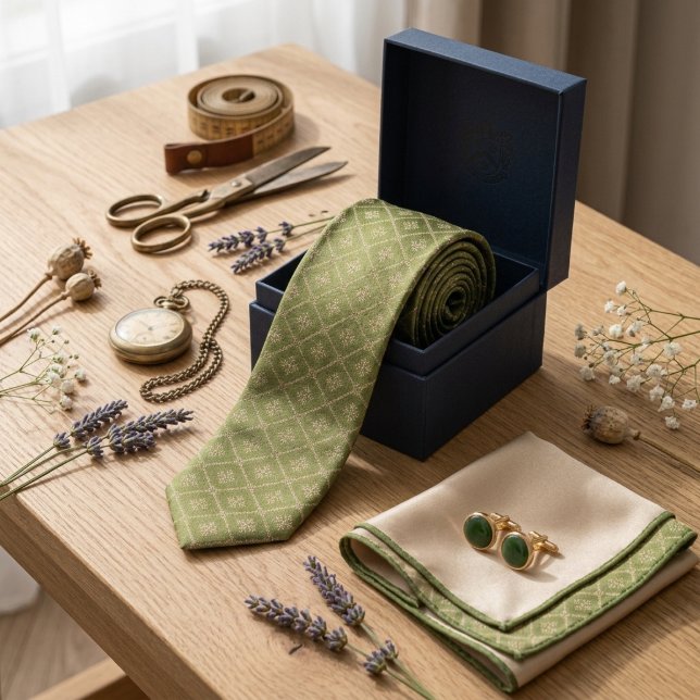 Cravate en jacquard héritage vert mousse et champa (Créateur téléchargé)