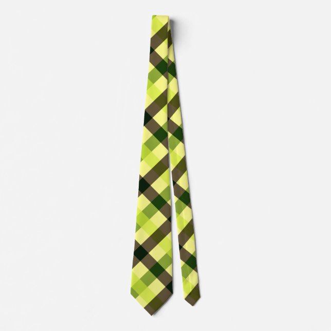 Cravate En vichy diagonale jaune, Brown et verte (Devant)