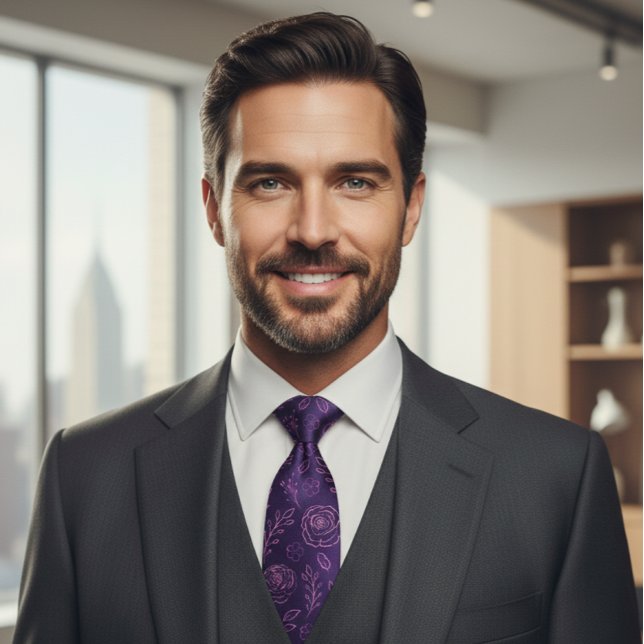 Cravate Enchanted Purple Rose Garden (Créateur téléchargé)